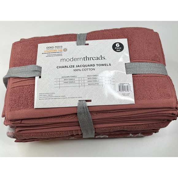 NWT Modern Threads 6 Piece Towel Charlize Jacquard Cotton Set Red - Picture 3 of 3